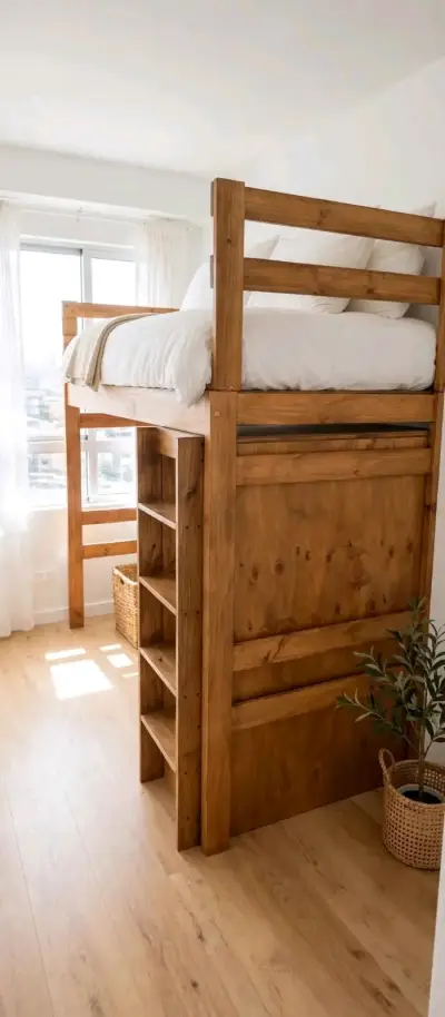 Camarote de madera con escritorio y almacenamiento - miniatura 1
