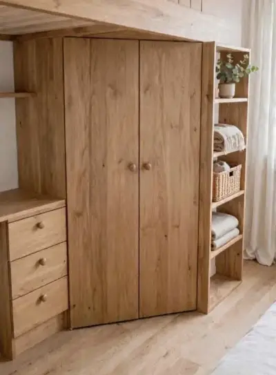 Camarote de madera con escritorio y almacenamiento - miniatura 3