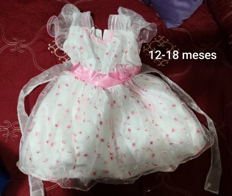Vestido de fiesta para bebé 12-18 meses con lazo rosa