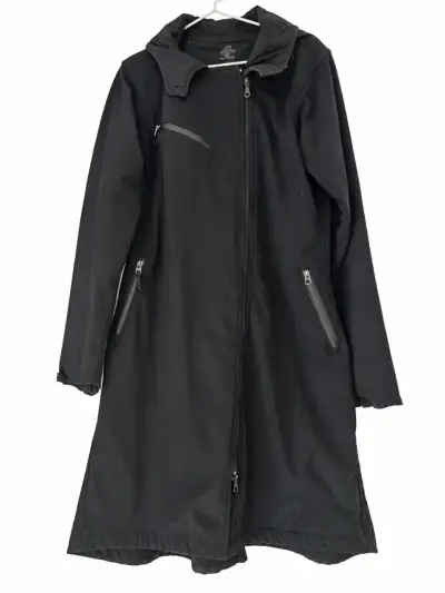 Abrigo largo negro con capucha para mujer - miniatura 1