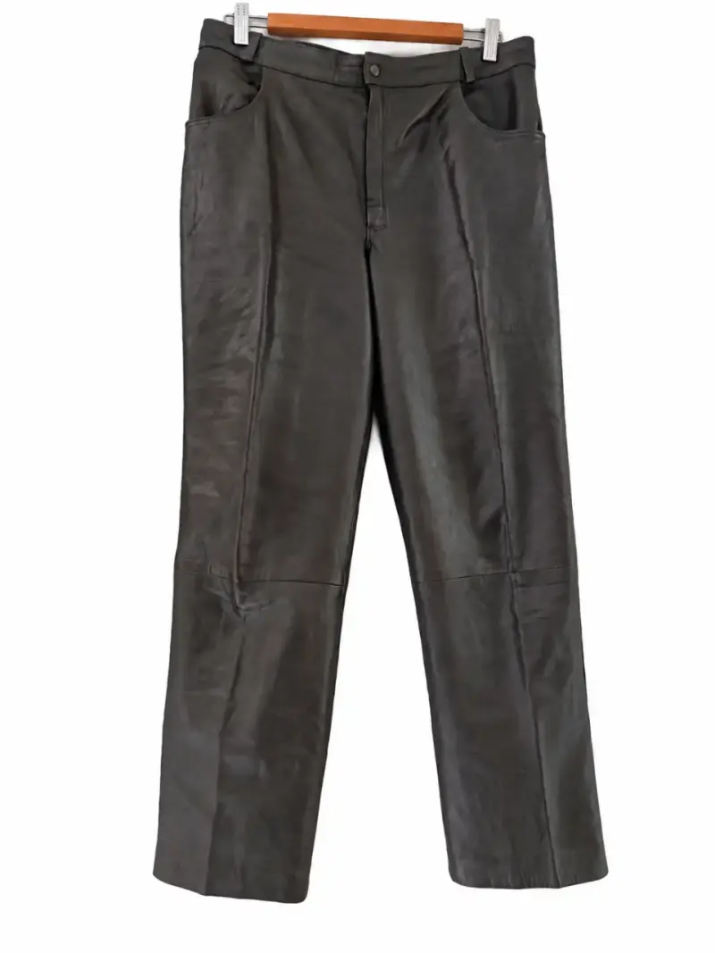 Pantalones de cuero caf oscuro para mujer