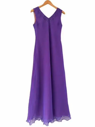 Vestido largo de fiesta morado elegante - miniatura 1