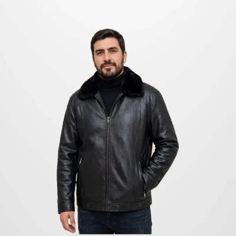Chaqueta de cuero negra con forro de piel - 2