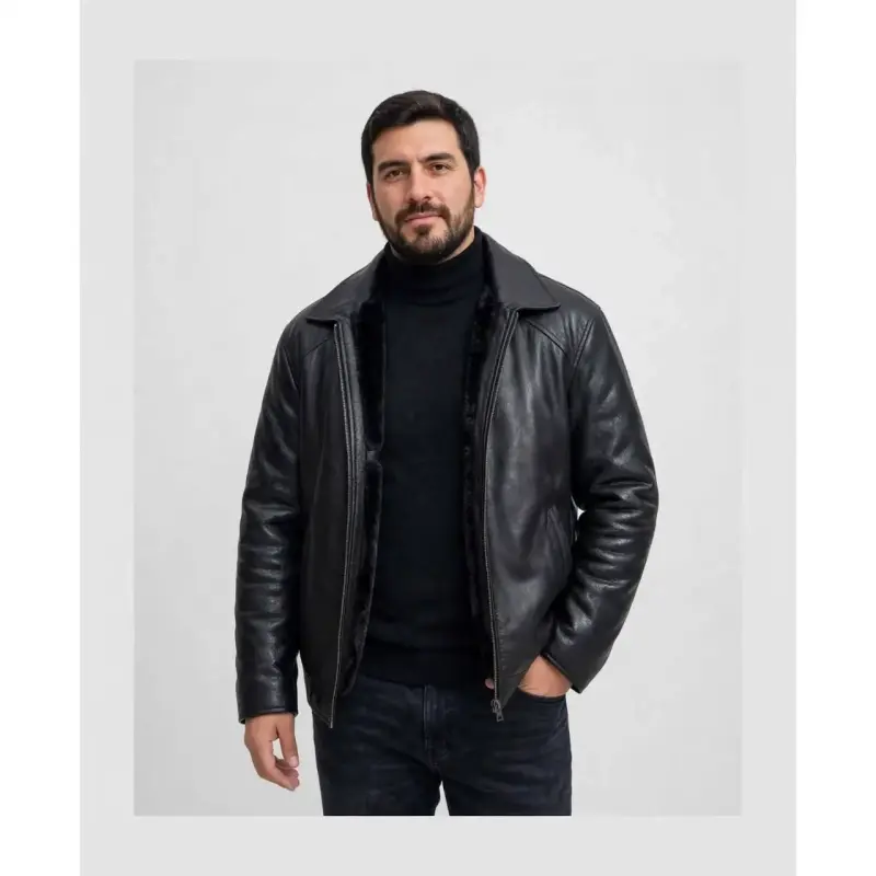 Chaqueta de cuero negra con forro de piel - 3