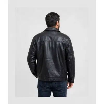 Chaqueta de cuero negra con forro de piel - miniatura 4