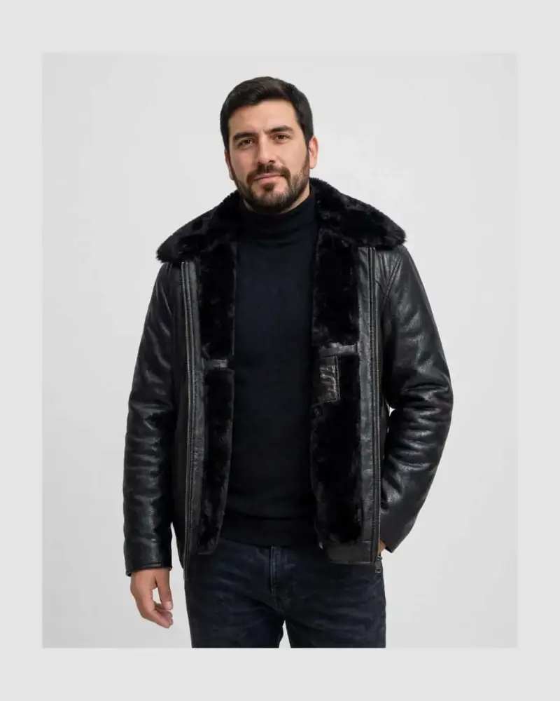 Chaqueta de cuero negra con forro de piel - 6