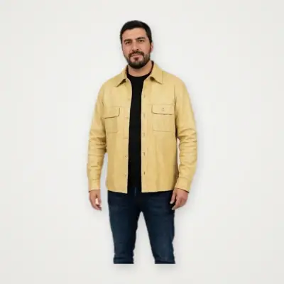 Chaqueta de cuero sintético beige para hombre - miniatura 1