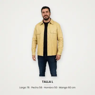 Chaqueta de cuero sintético beige para hombre - miniatura 3