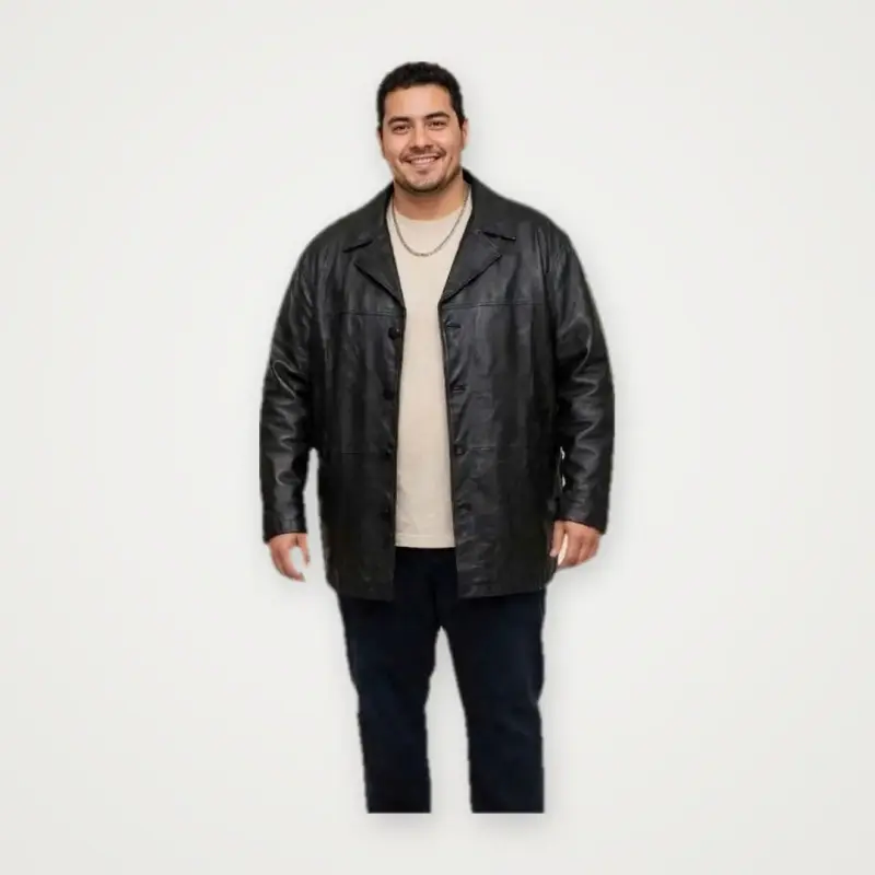 Abrigo de cuero negro para hombre