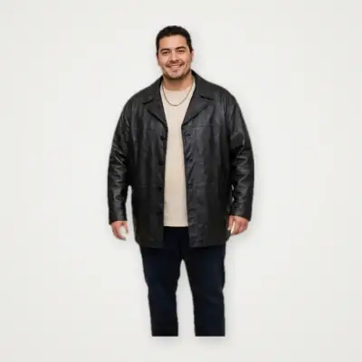 Abrigo de cuero negro para hombre - miniatura 1