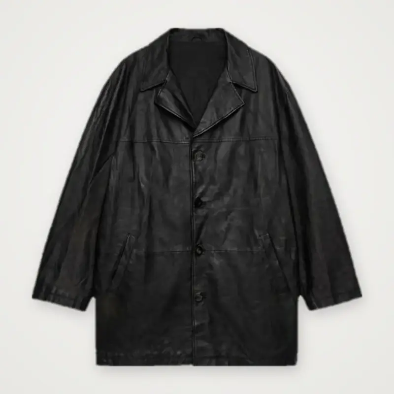 Abrigo de cuero negro para hombre - 2