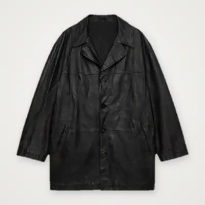 Abrigo de cuero negro para hombre - miniatura 2