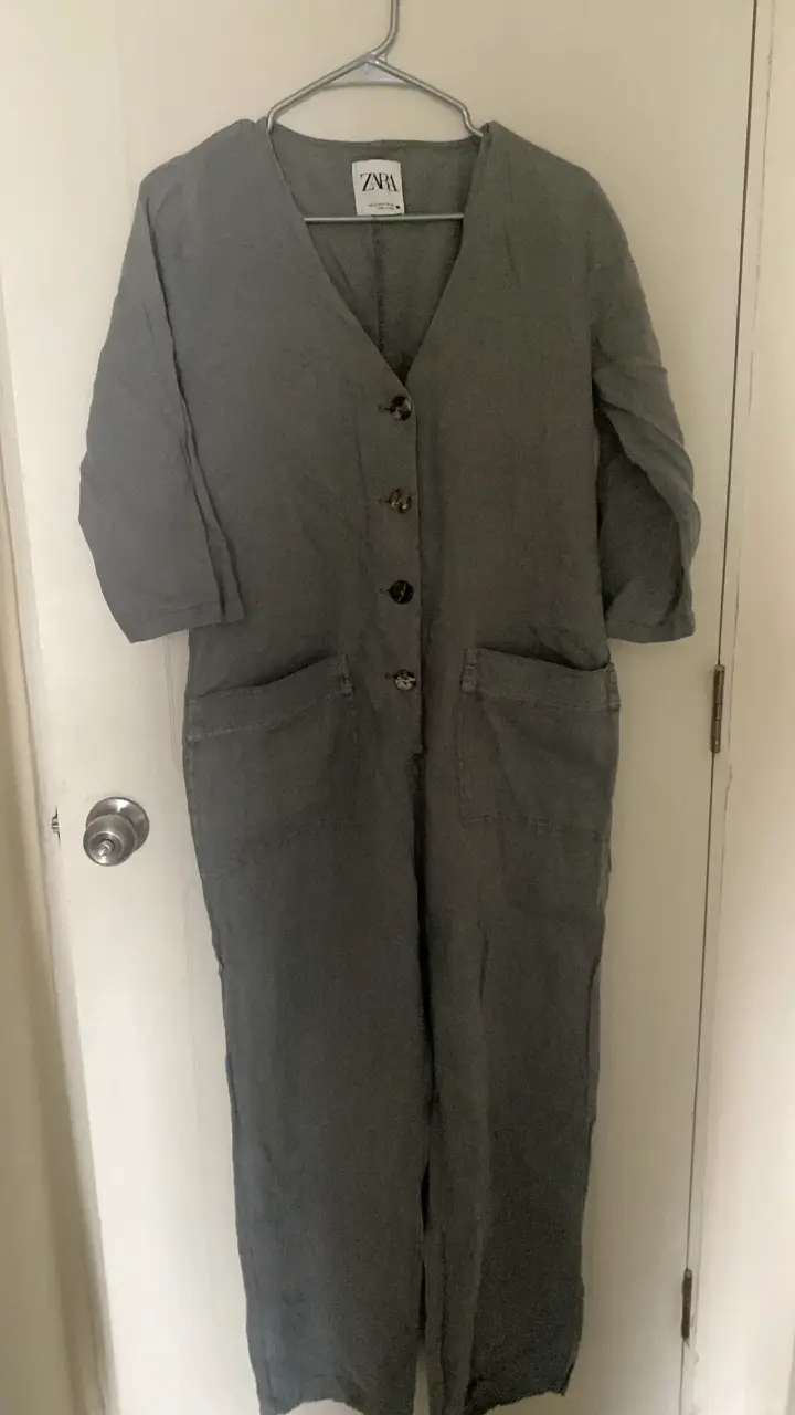 Enterito Mono gris de lino Zara con bolsillos - 2