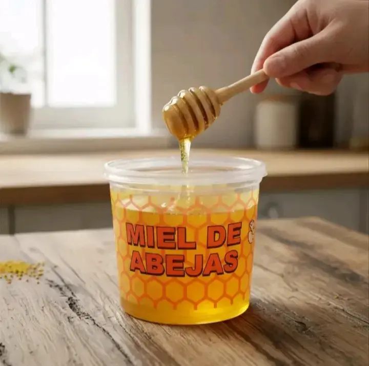 Miel de abejas natural en envase plástico sellado