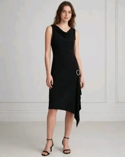 Vestido negro elegante con detalle asimétrico - miniatura 1