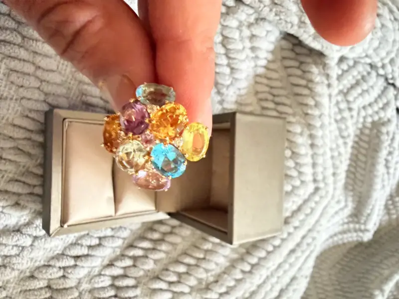 Anillo de piedras semipreciosas y diamantes en oro - 4