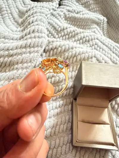 Anillo de piedras semipreciosas y diamantes en oro - miniatura 5