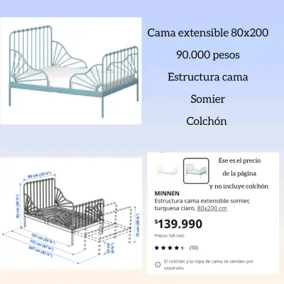 Cama extensible turquesa 80x200 con somier - miniatura 1