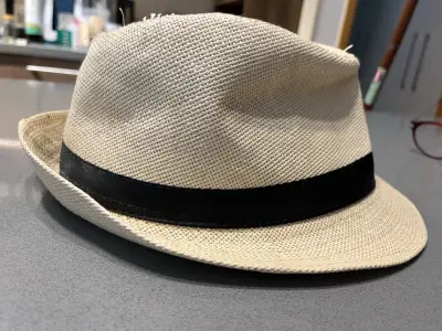 Sombrero de paja estilo fedora beige S - miniatura 2