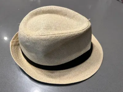 Sombrero de paja estilo fedora beige S - miniatura 4