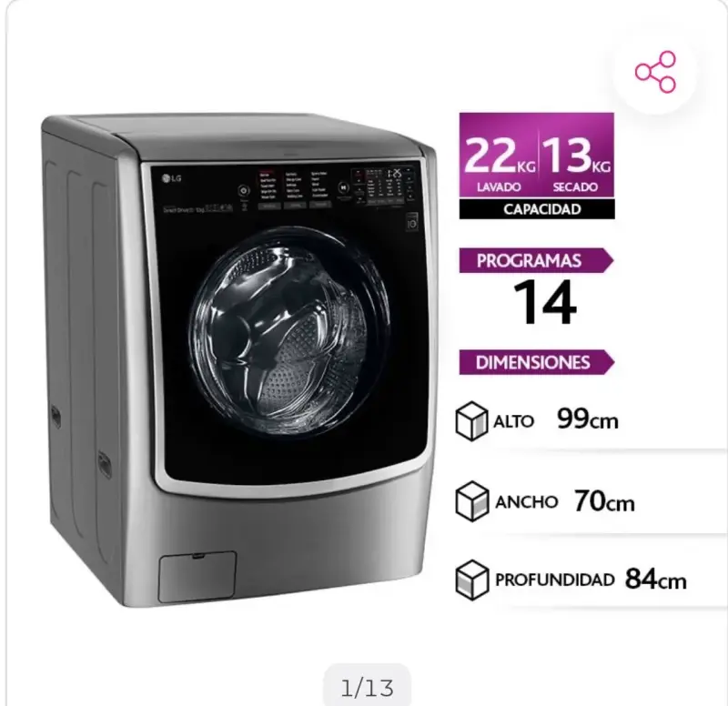 Lavadora-Secadora LG 22/13 kg carga frontal
