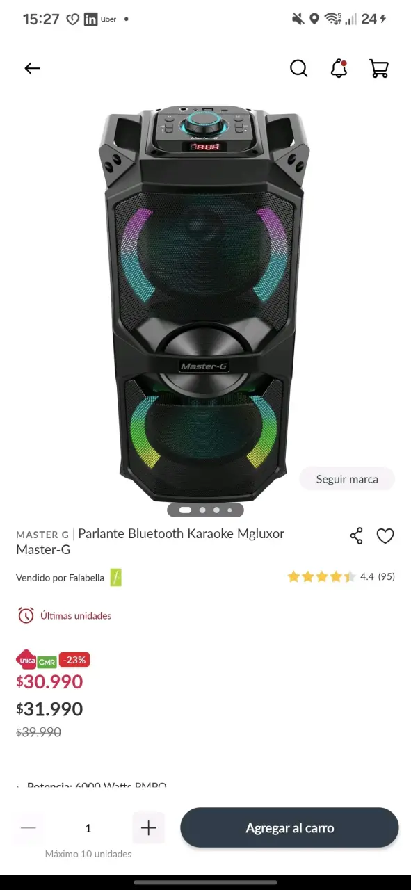 Parlante Karaoke Master-G MGLuxor 6000W - 6