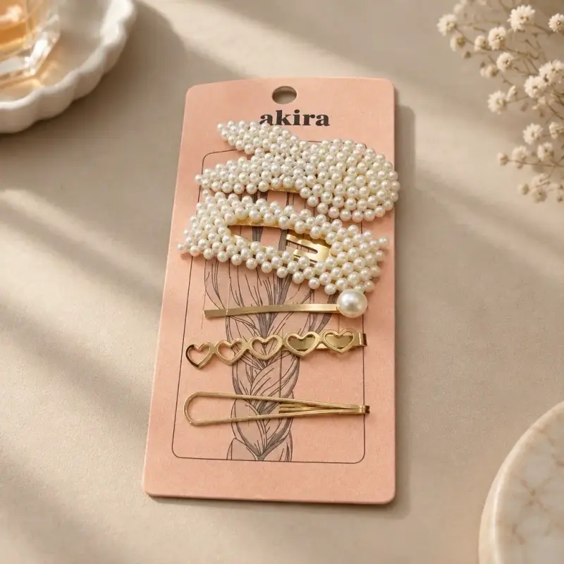 Set de Pinches para el Cabello con Perlas y Corazones