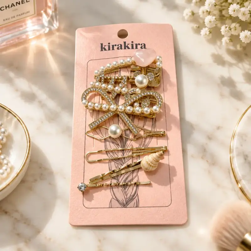 Set de Pinches para el Cabello con Perlas y Corazones - 2