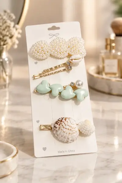 Set de Pinches para el Cabello con Perlas y Corazones - miniatura 4