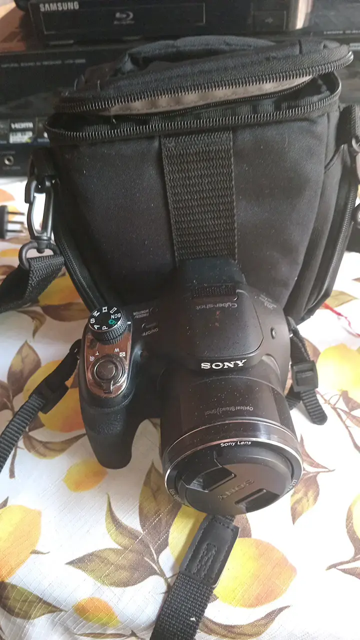 Cámara digital Sony con funda protectora