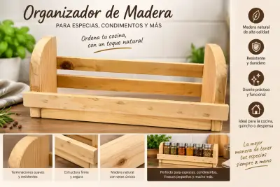 Especiero de madera con frascos de vidrio y tapa metálica - miniatura 3
