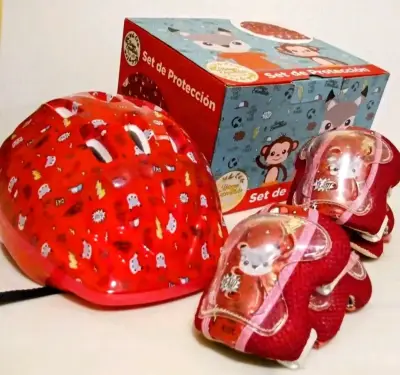 Set de protección infantil rojo con casco y rodilleras - miniatura 1