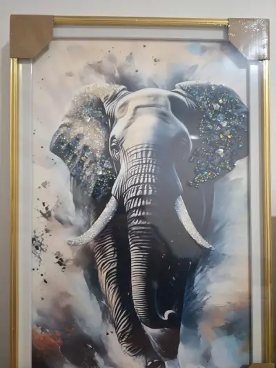 Cuadro Decorativo de Elefante con Marco Dorado - miniatura 2
