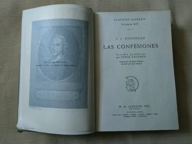 Antiguo Libro 'Las Confesiones' de J.J. Rousseau