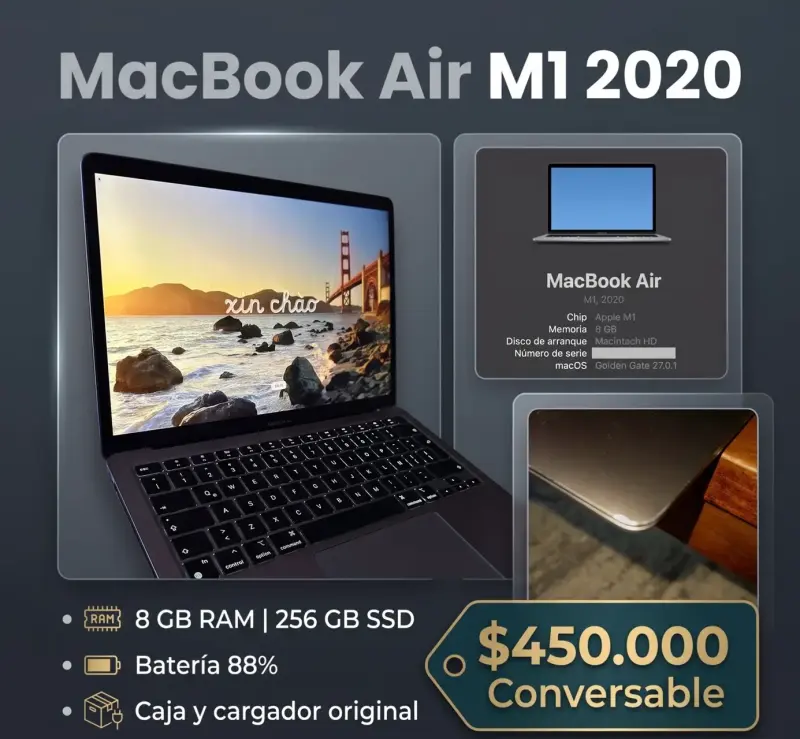 MacBook Air M1 2020 con 8GB RAM y 256GB SSD
