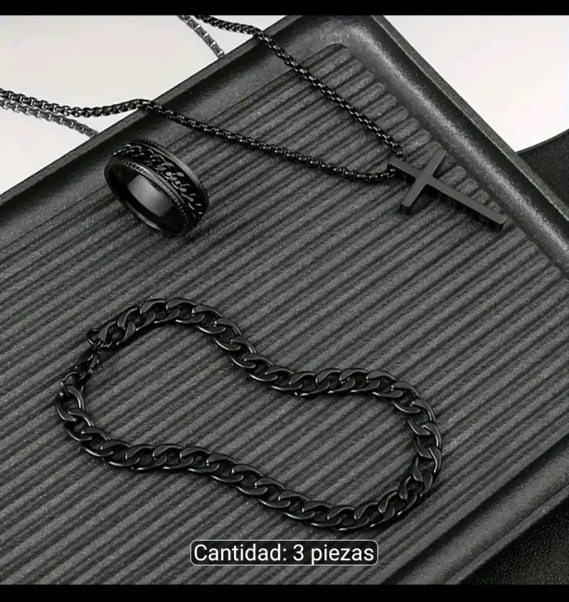 Set de joyería negra para hombre con anillo, pulsera y collar - 2