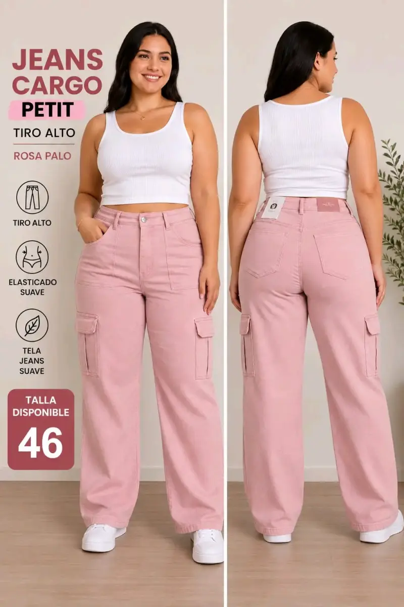 Jeans cargo rosa palo tiro alto talla 46