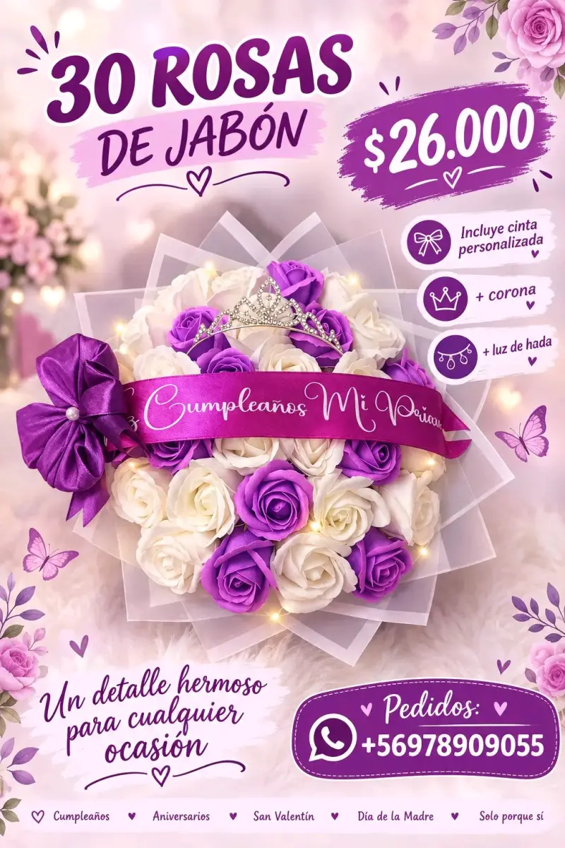 Ramo de 30 rosas de jabón con luz LED y corona - 2
