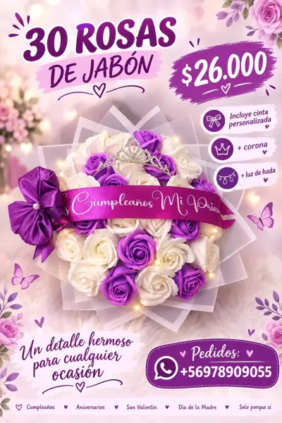 Ramo de 30 rosas de jabón con luz LED y corona - miniatura 2