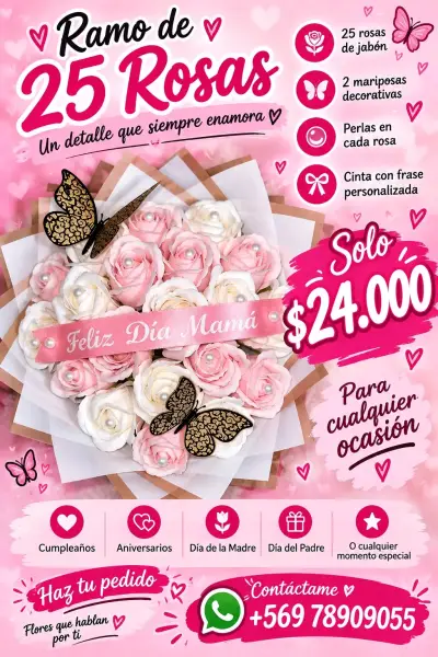 Ramo de 25 rosas de jabón con mariposas decorativa - miniatura 2