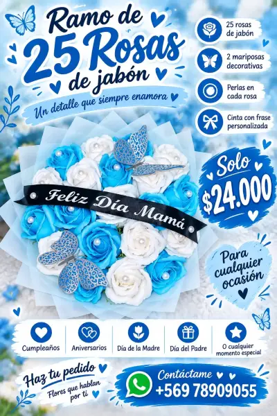 Ramo de 25 rosas de jabón con mariposas decorativa - miniatura 3
