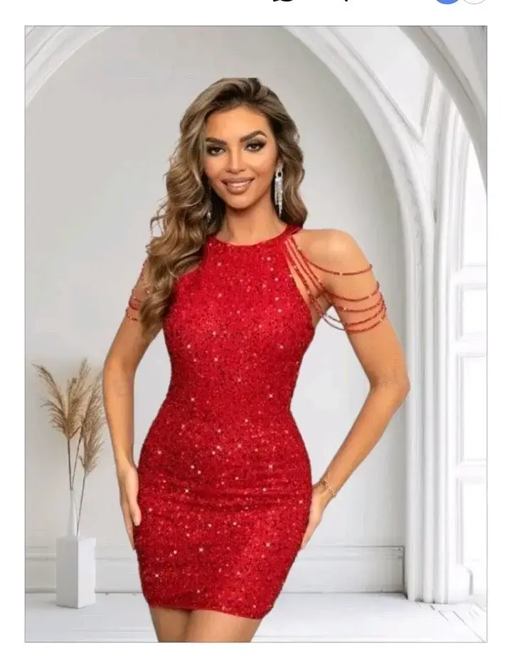 Vestido de fiesta corto de lentejuelas con perlas - 4