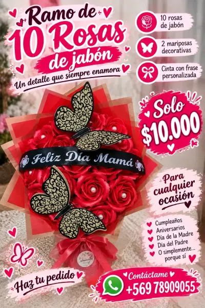 Ramo de 10 Rosas de Jabón Decorativas - miniatura 2