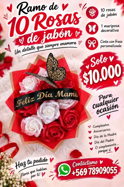 Ramo de 10 Rosas de Jabón Decorativas - miniatura 3