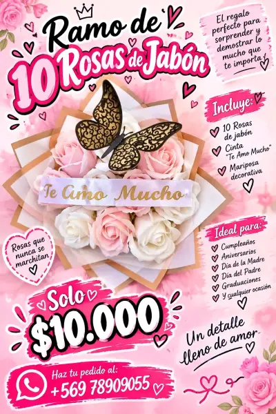 Ramo de 10 Rosas de Jabón Decorativas - miniatura 4
