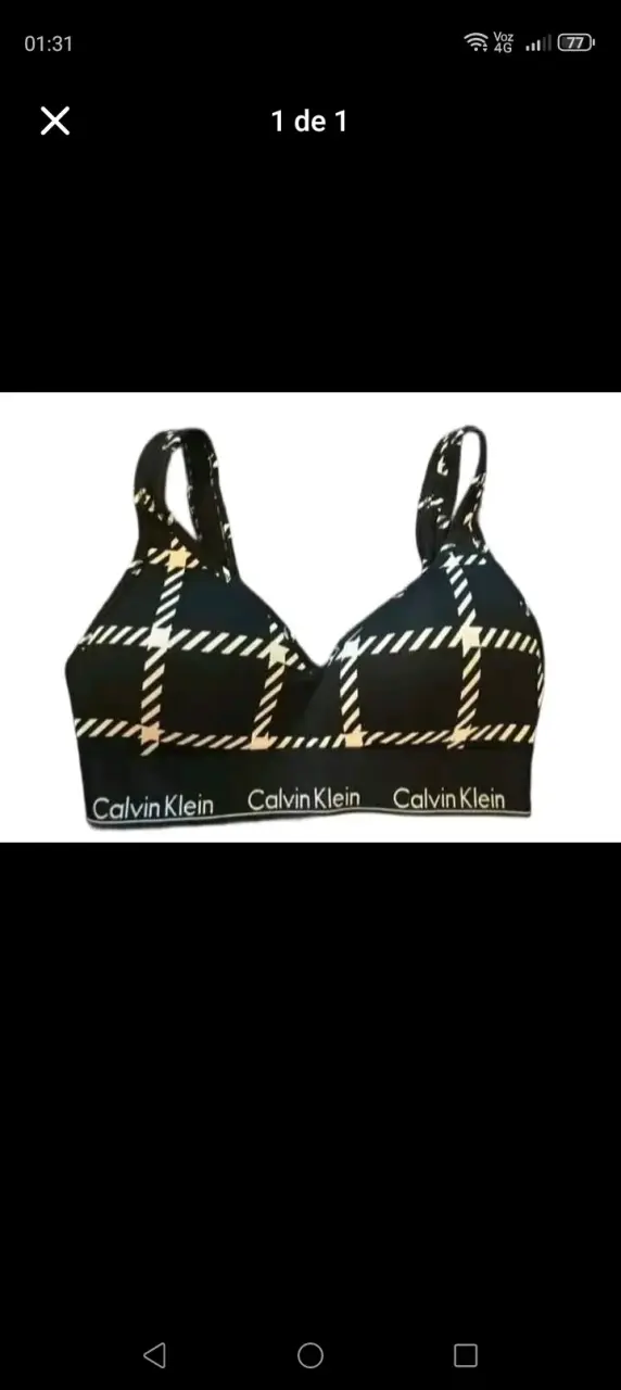 Sostén deportivo Calvin Klein negro a cuadros
