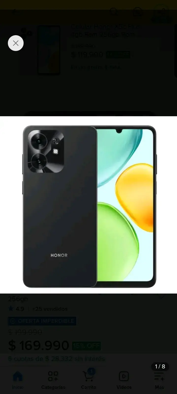 Celular Honor 256GB Negro Dual SIM