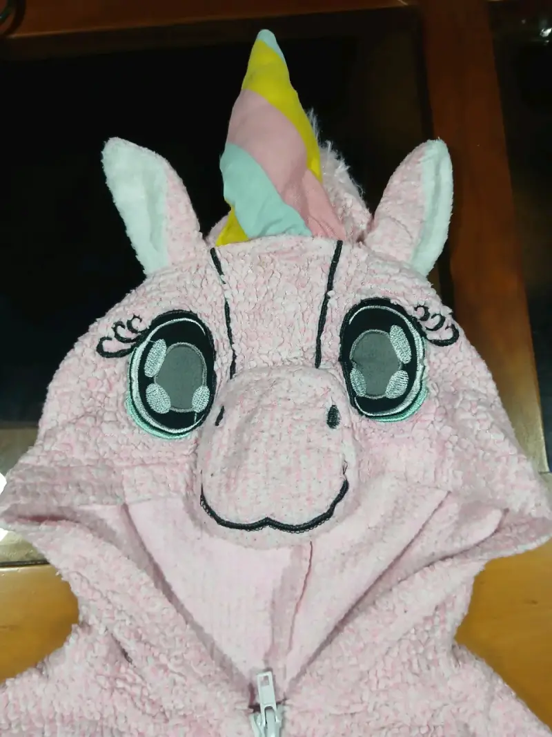 Pijama rosado con capucha y alas talla S - 5