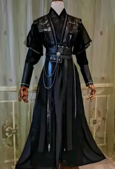 Traje tradicional negro chino detalles metálicos - miniatura 1
