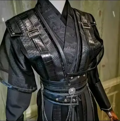 Traje tradicional negro chino detalles metálicos - miniatura 3